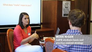 Whitney Lentz (ABJ '08) of Moxie leads a discussion with AdPR students.
