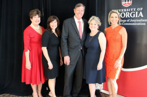Kathleen Trocheck (ABJ ’76), Suzy Deering, Philip Meeks (ABJ ’76), Bonnie Arnold (ABJ ’77) and Amy Robach (ABJ ’95) [not pictured: Carla Sacks (ABJ ’88)]