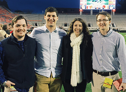 Sarah Spencer covered UGA football for the Red & Black when she was a student. She is pictured with other Red & Black writers (l. to r.) Connor Riley (ABJ '16), Nick Suss (ABJ '15) and Cody Pace.