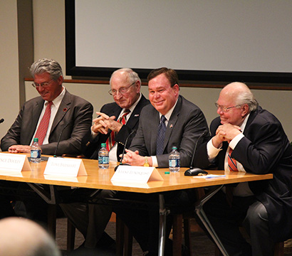 Barnhart (second from right), joined retired UGA Architect Danny Sniff, legendary football coach Vince Dooley, and retired football broadcaster Verne Lundquist to talk about the Heritage of Sport in April 2016.