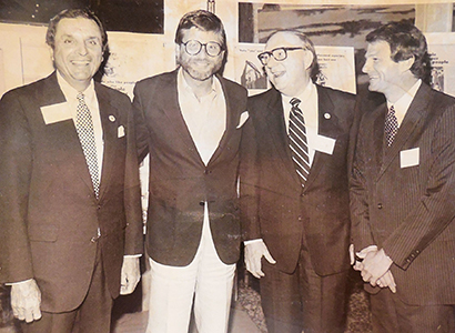 Claude Williams (left, in an undated picture) was joined by other members of the staff of the Athens Daily News, including Lewis Grizzard (M ’84), Glenn Vaughn (M ’53) and Mark Smith (ABJ ’66).