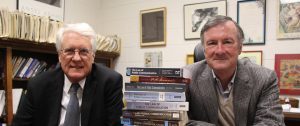 Kent Middleton, professor emeritus of journalism, and Bill Lee, professor of journalism, celebrate the 10th edition of “The Law of Public Communication.” When the first edition was published in 1988, it was the first communication law text to include a chapter on “corporate speech,” a chapter that has chronicled evolving First Amendment rights of corporations to spend money on paid political speech.