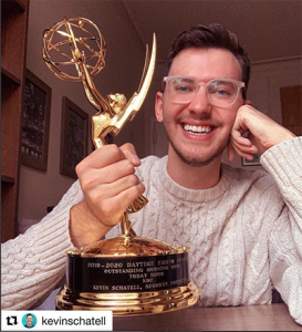 Kevin Schatell with his Emmy