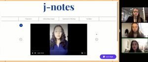 Demonstrating the functionality of j-notes, a new product developed by the first-ever Journalism Innovation Lab team from the Cox Institute.