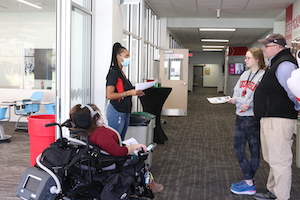 Marcella Genut gives a tour of Grady College during Prospective Students Day.