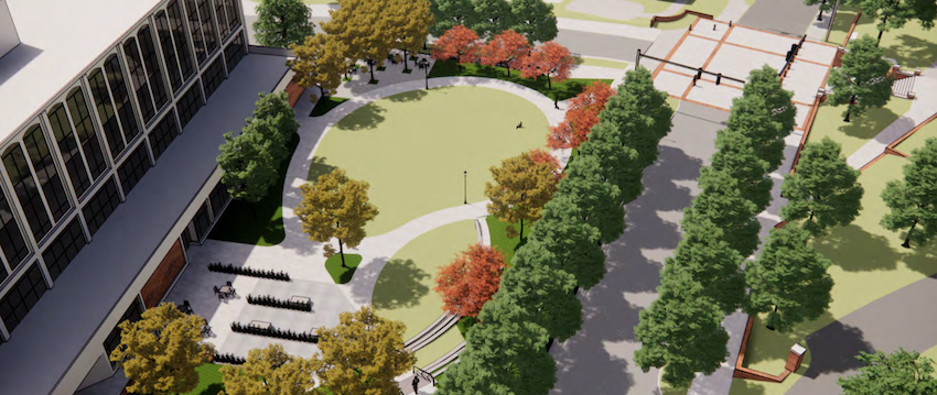 Rendering of the new lawn in front of Grady College.
