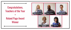 A graphic showing the winners of the Teachers of the Year award.