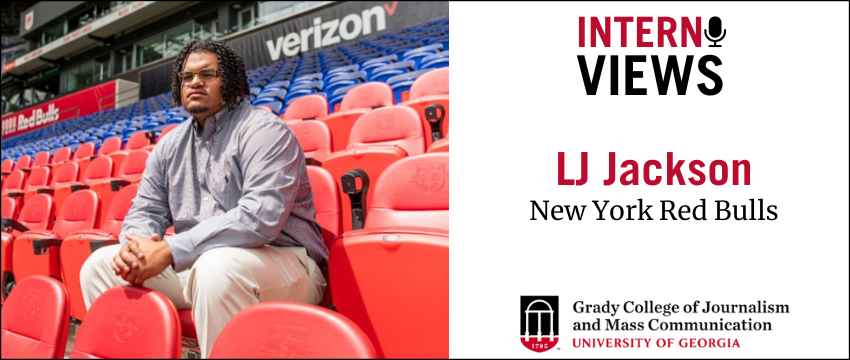 graphic with photo of student in stadium on left, on right says LJ Jackson, New York Red Bulls with InternView logo