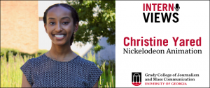 graphic with headshot of student and text that says "Christine Yared, Nickelodeon Animation"