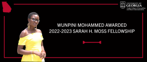 A graphic of Mohammed, indicating her received of a 2022-23 Sarah Moss Fellowship award.