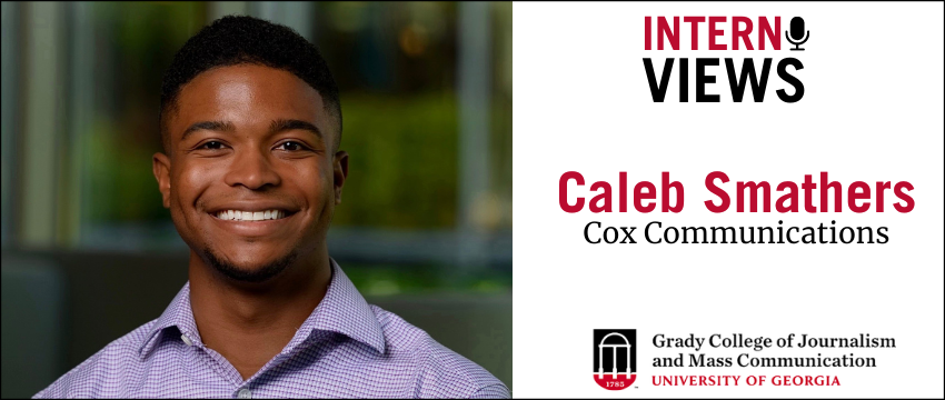 headshot of student, text says "Caleb Smathers, Cox Communications"