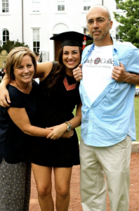 Curl pictured with parents in front of UGA's honor college during her graduation