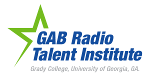GAB Radio Talent Institute logo is half of a green star with the program title in royal blue.