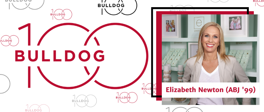 Elizabeth Newton headshot with Bulldog 100 logo.