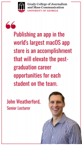 A quote card that reads, "Publishing an app in the world's largest macOS app store is an accomplishment that will elevate the post-graduation career opportunities for each student on the team."