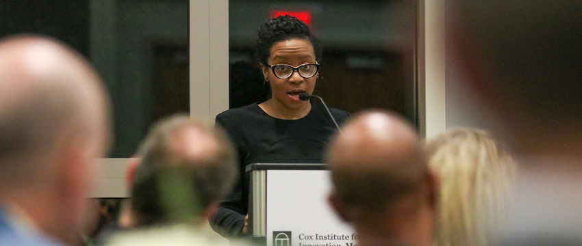 Kamille Whittaker delivers the keynote address at the Cox Institute’s Spring Leadership Dinner on March 2.