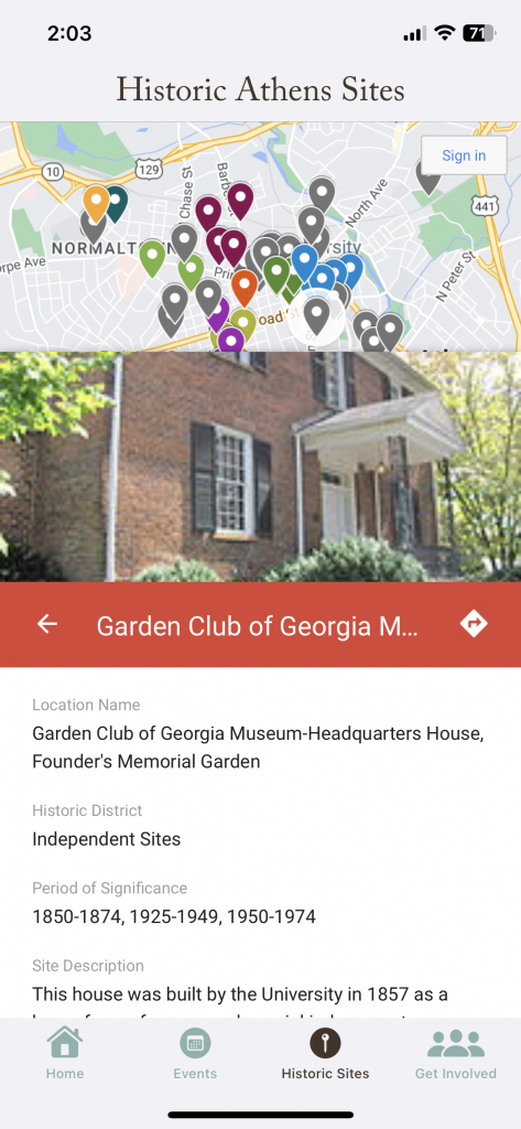 A screenshot of the Historic Athens app.