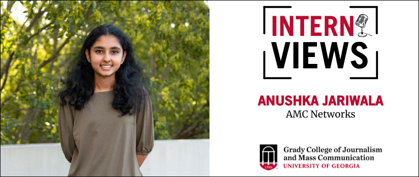 Graphic with an image of Anushka Jariwala with Text that reads: InternViews, Anushka Jariwala, AMC Networks.