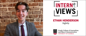 Graphic with a photo of Ethan Henderson in front of a brick wall with text that reads: InternViews, Ethan Henderson, Sightly