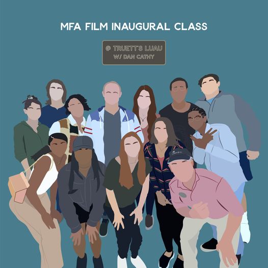 A graphic image of the MFA film students.|Students