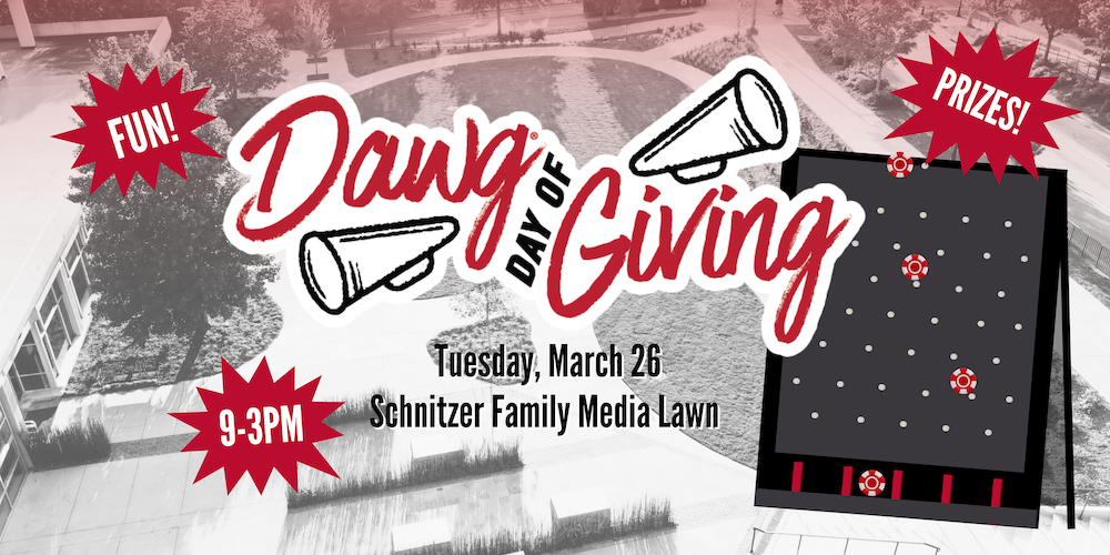 A Dawg Day of Giving graphic that lists the date and location.