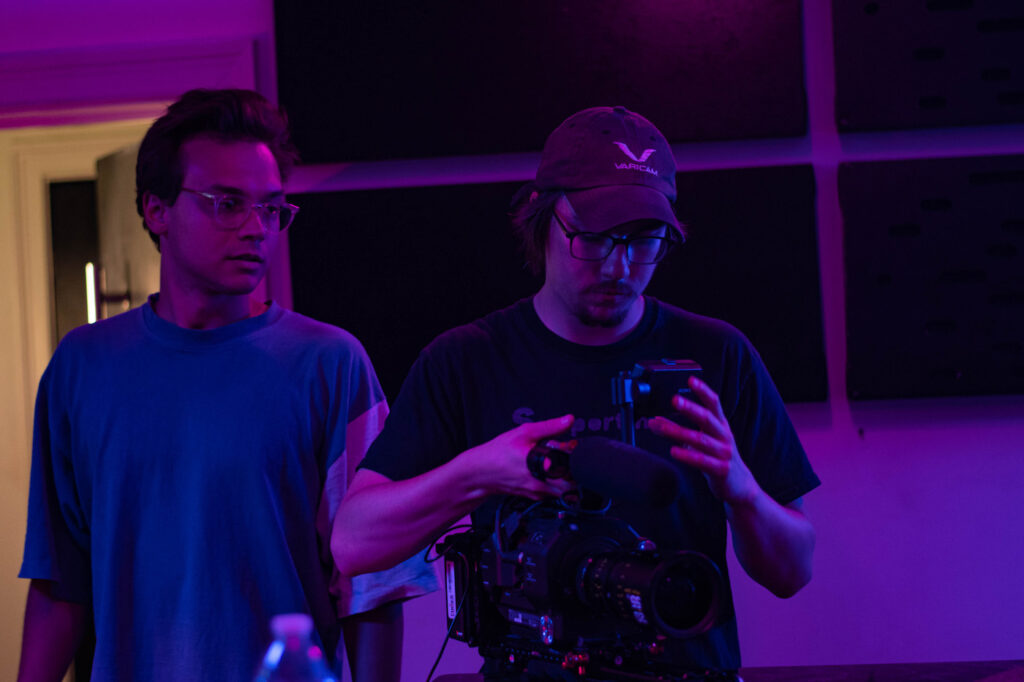 Win Marks (left) on set with cinematographer Noah Clement. 