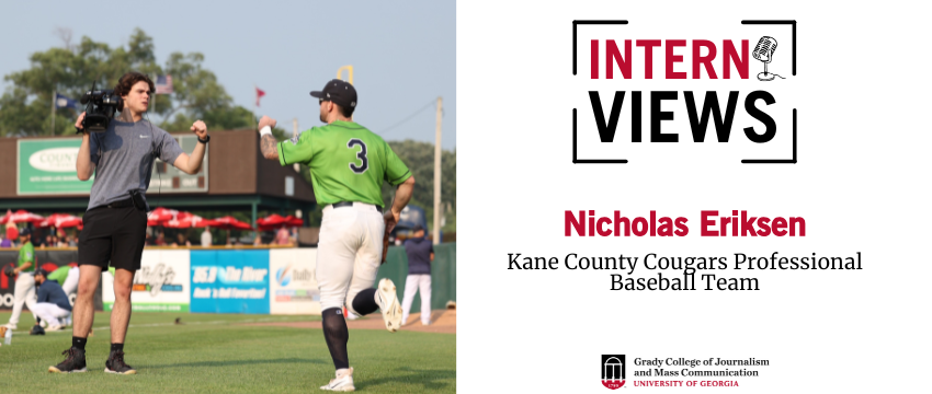 Nick operates a handheld camera and is on the field pre-game with the players.