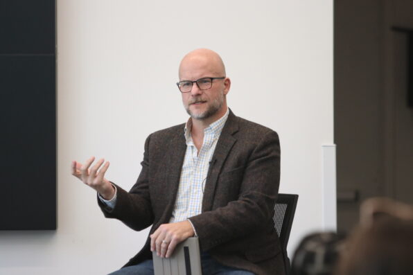 Martin Padgett talk to a group.