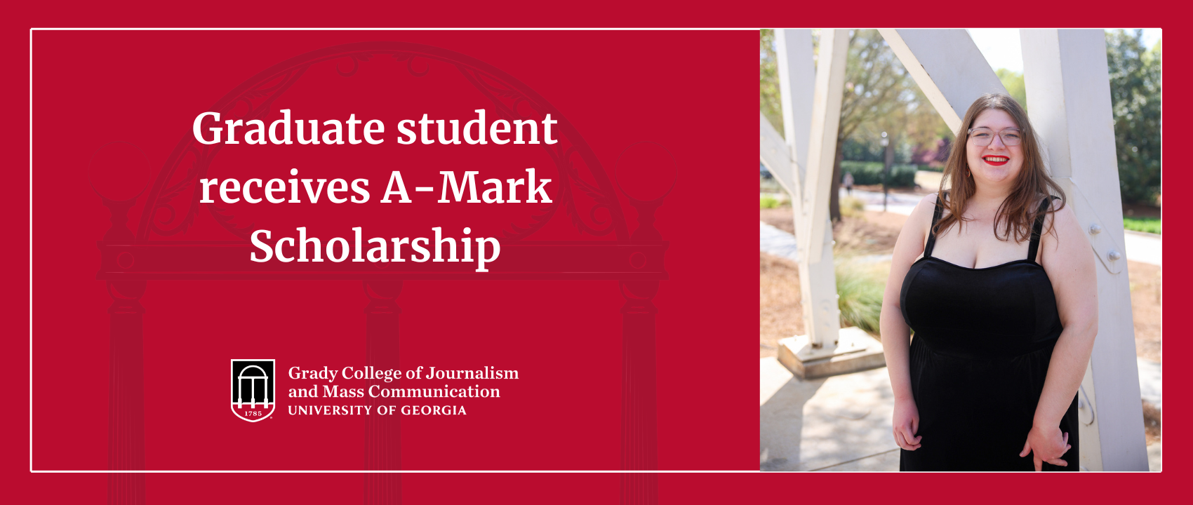 Photo of Allison Mawn with text reading Graduate Student receives A-Mark Scholarship