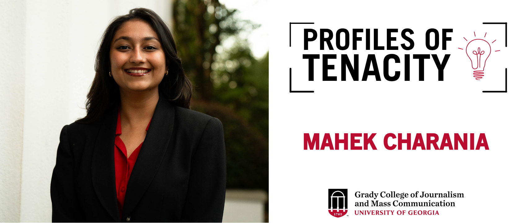 Mahek poses on UGA's campus in front of the Chapel.