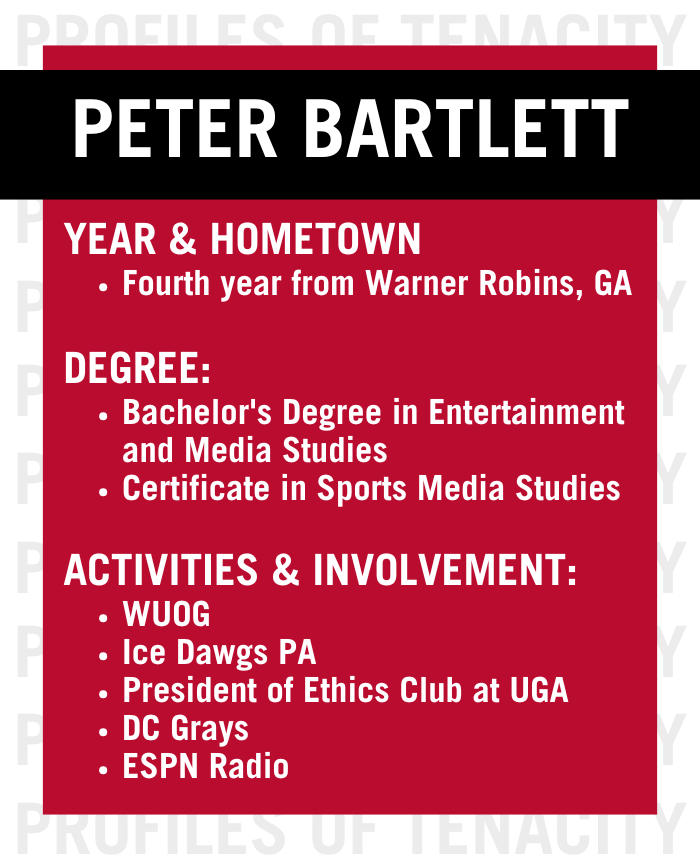 Graphic depicting Peter Bartlett's involvements at UGA 