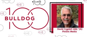 Text: David Cogdell (ABJ '76), PinDot Media alongside a picture of David Cogdell smiling.