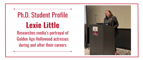 A header graphic for Ph.D. Profile featuring an image of woman speaking in front of a podium.