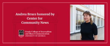 Horizontal graphic to announce Andrea Bruce's new honor.
