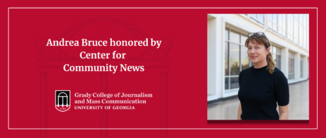 Horizontal graphic to announce Andrea Bruce's new honor.