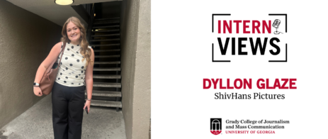 White InternViews graphic with picture of dyllon glaze standing in front of a set of stairs.