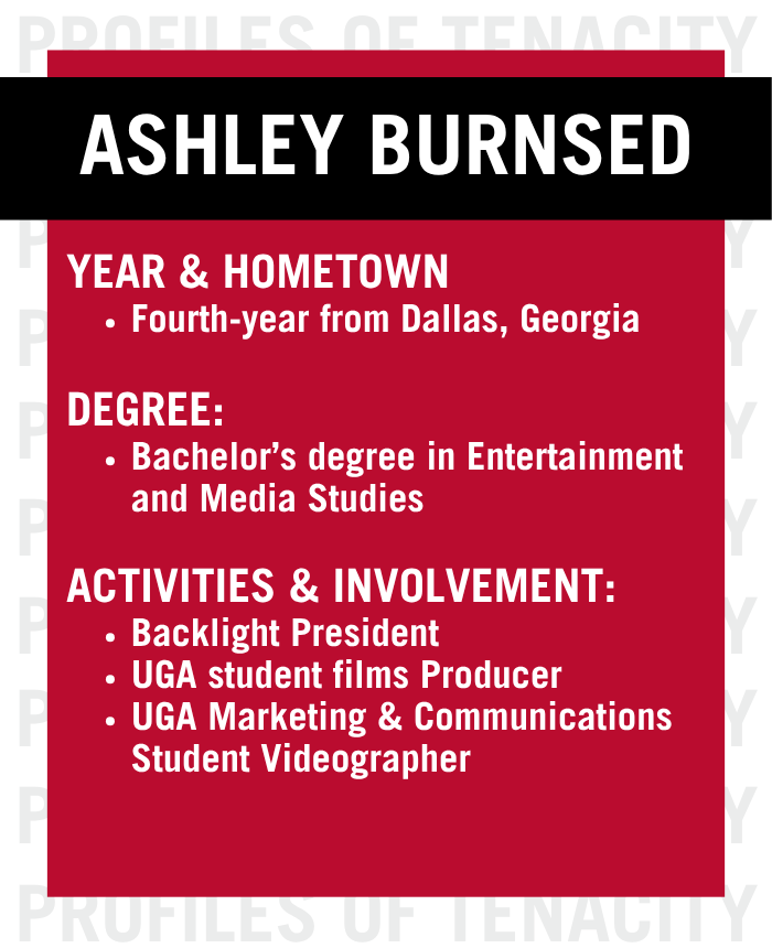 Graphic including Burnsed's year, hometown, degree, and involvements.