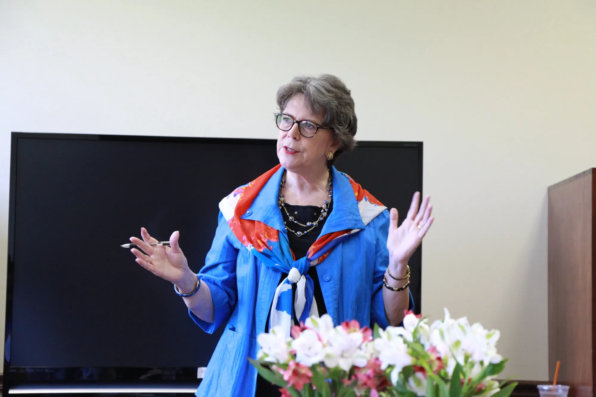 Myra Blackmon teaching a class at Grady College.