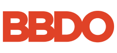 The image shows the BBDO logo in bold, uppercase red letters on a white background, reflecting the creativity often associated with an advertising and public relations degree.