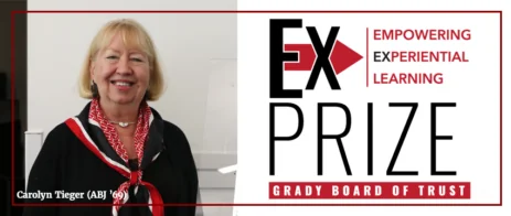 Headshot of Carolyn Tieger and a copy of the Ex-PRIZE logo.