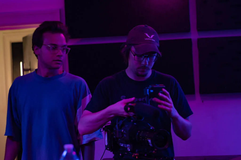 Win Marks (left) on set with cinematographer Noah Clement.