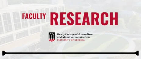A slider image that has a photo of the exterior of Grady College with text overlay that reads "Faculty Research."