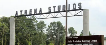 Photo of the welcome gate for Athena Studios.