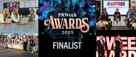 Collage of AdPR Photos and PRWeek Awards Finalist billboard