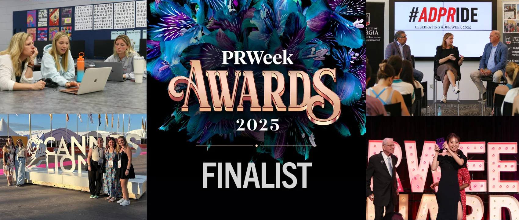 Collage of AdPR Photos and PRWeek Awards Finalist billboard