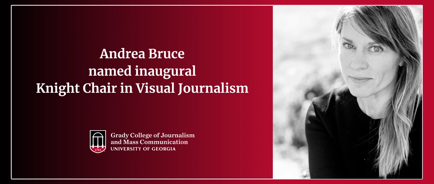 Headshot and text that reads "Andrea Bruce named inaugural Knight Chair in Visual Journalism.