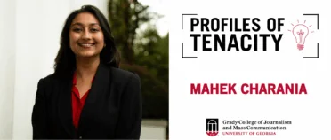 Mahek poses on UGA's campus in front of the Chapel.