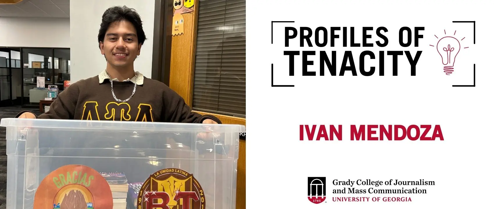 Ivan Mendoza is pictured holding a bucket for a book drive.