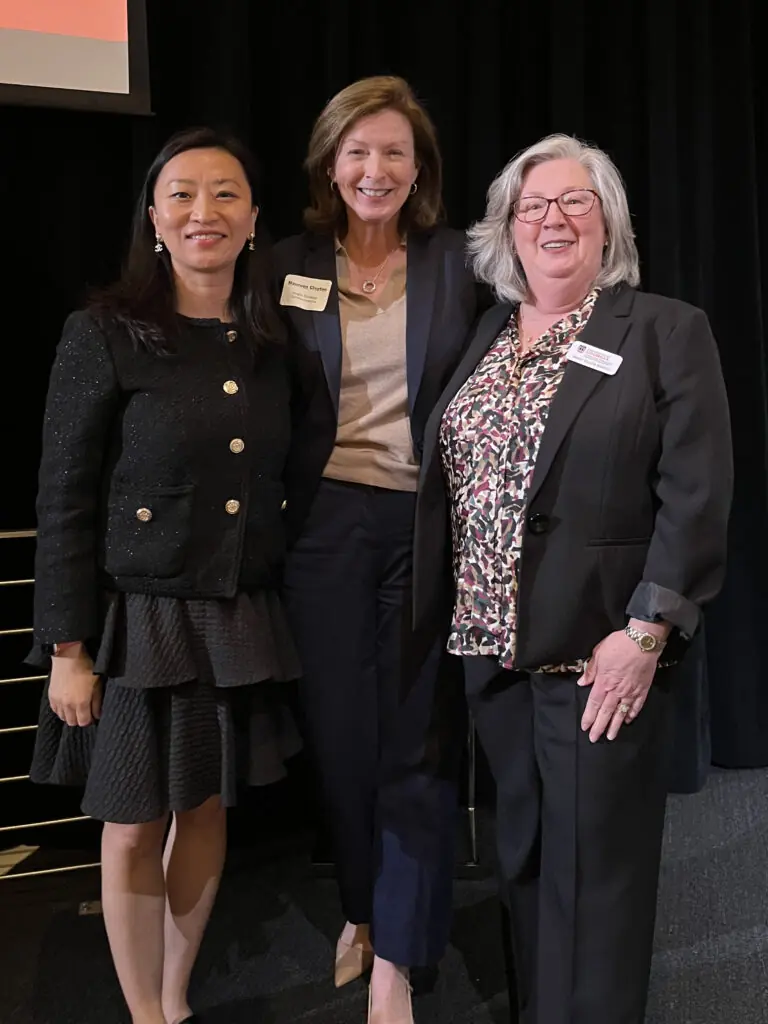 Juan Meng, Maureen Clayton, Mary Ellen Barto pose for a picture.