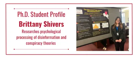 Graphic of Brittany Shivers with a photo of her standing in front of her research project.